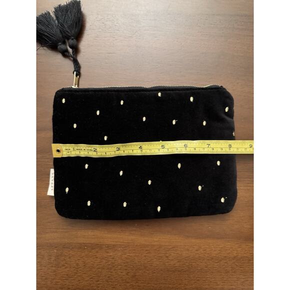 Sezane Black Gold Velvet Makeup Bag Pouch Polka Dot - Picture 4 of 5